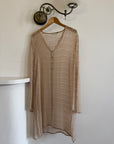 Vintage 90s Sheer Silk Beaded Button Front Top Creme
