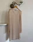 Vintage 90s Sheer Silk Beaded Button Front Top Creme