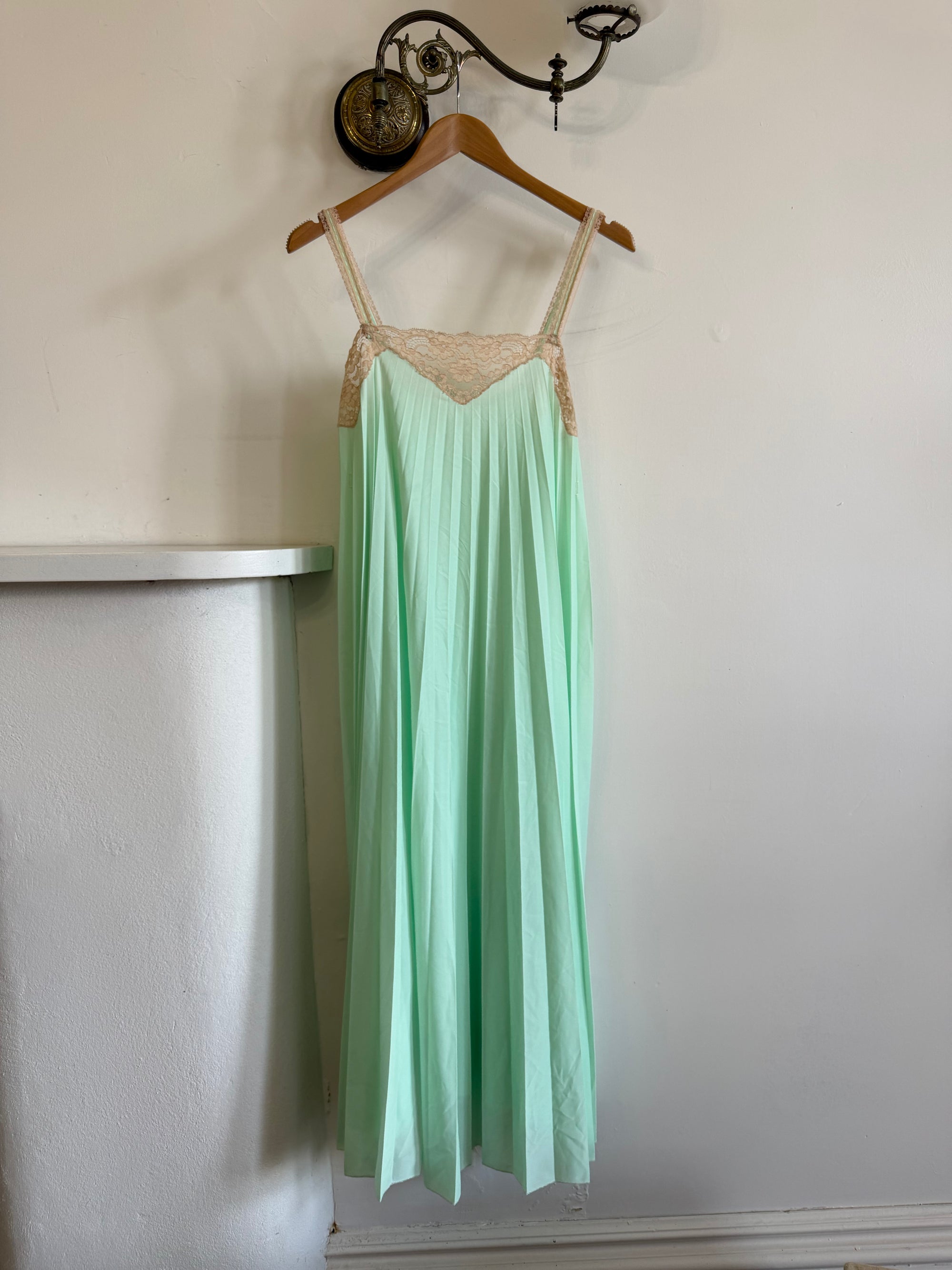 Vintage 50s Pleated Mint Green Slip Dress