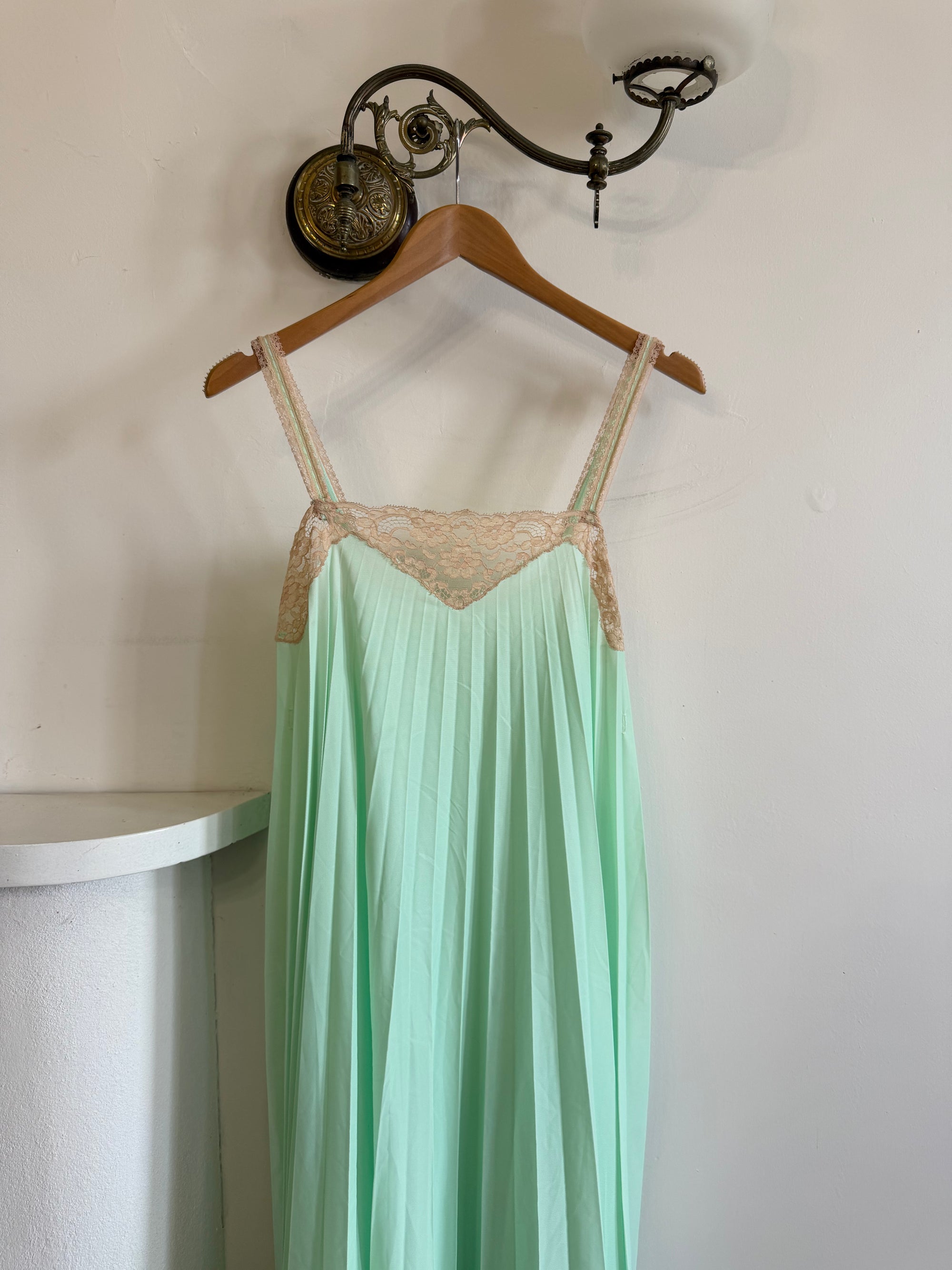 Vintage 50s Pleated Mint Green Slip Dress