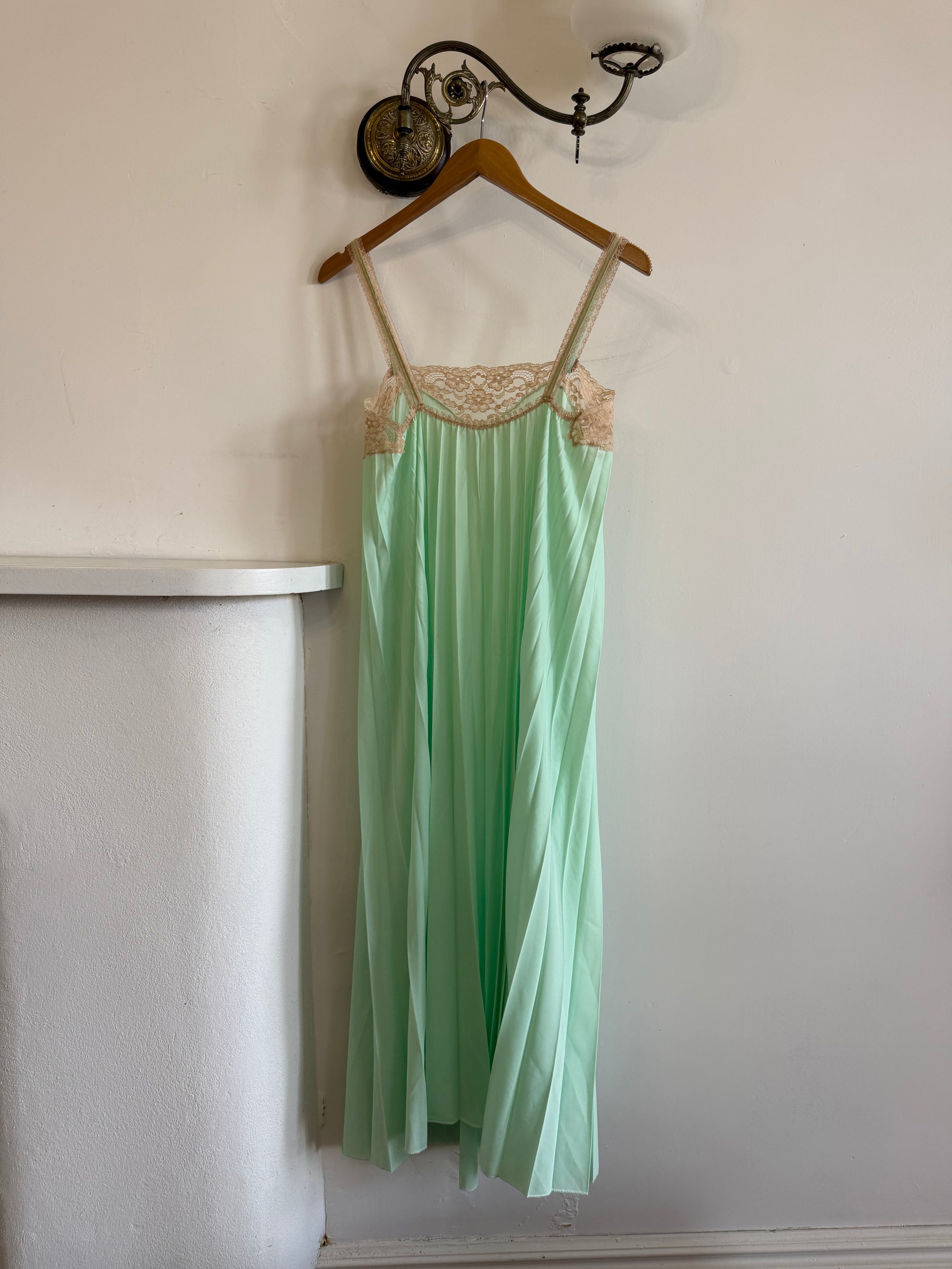 Vintage 50s Pleated Mint Green Slip Dress