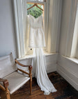 Vintage Off Shoulder Lace Satin Bridal Mini with Train