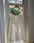Vintage Off Shoulder Lace Satin Bridal Mini with Train