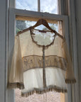 Vintage 90s Silk Ruffle Embroidered Blouse Creme