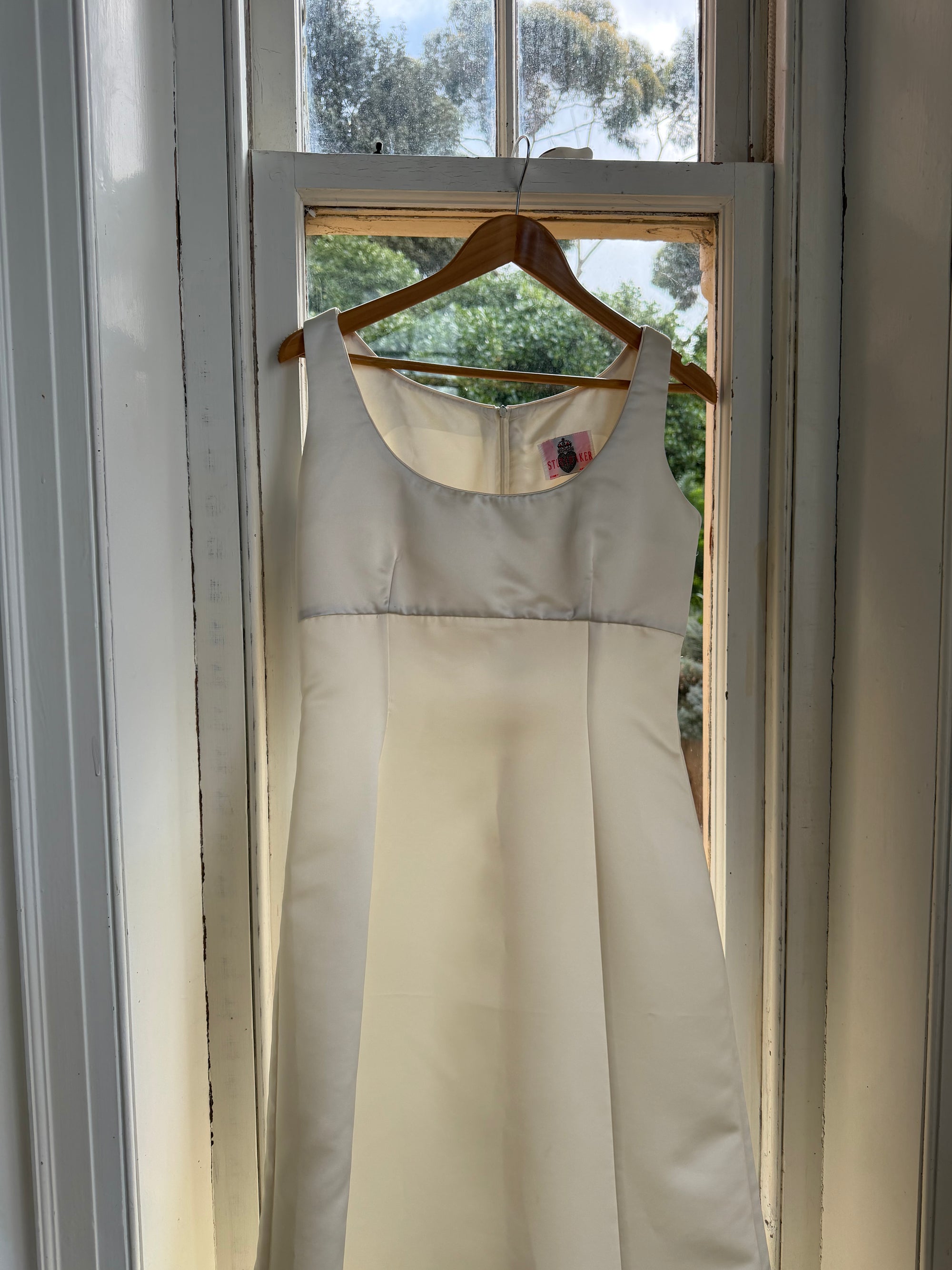 Vintage 90s White Satin Column Bridal Dress with Gloves