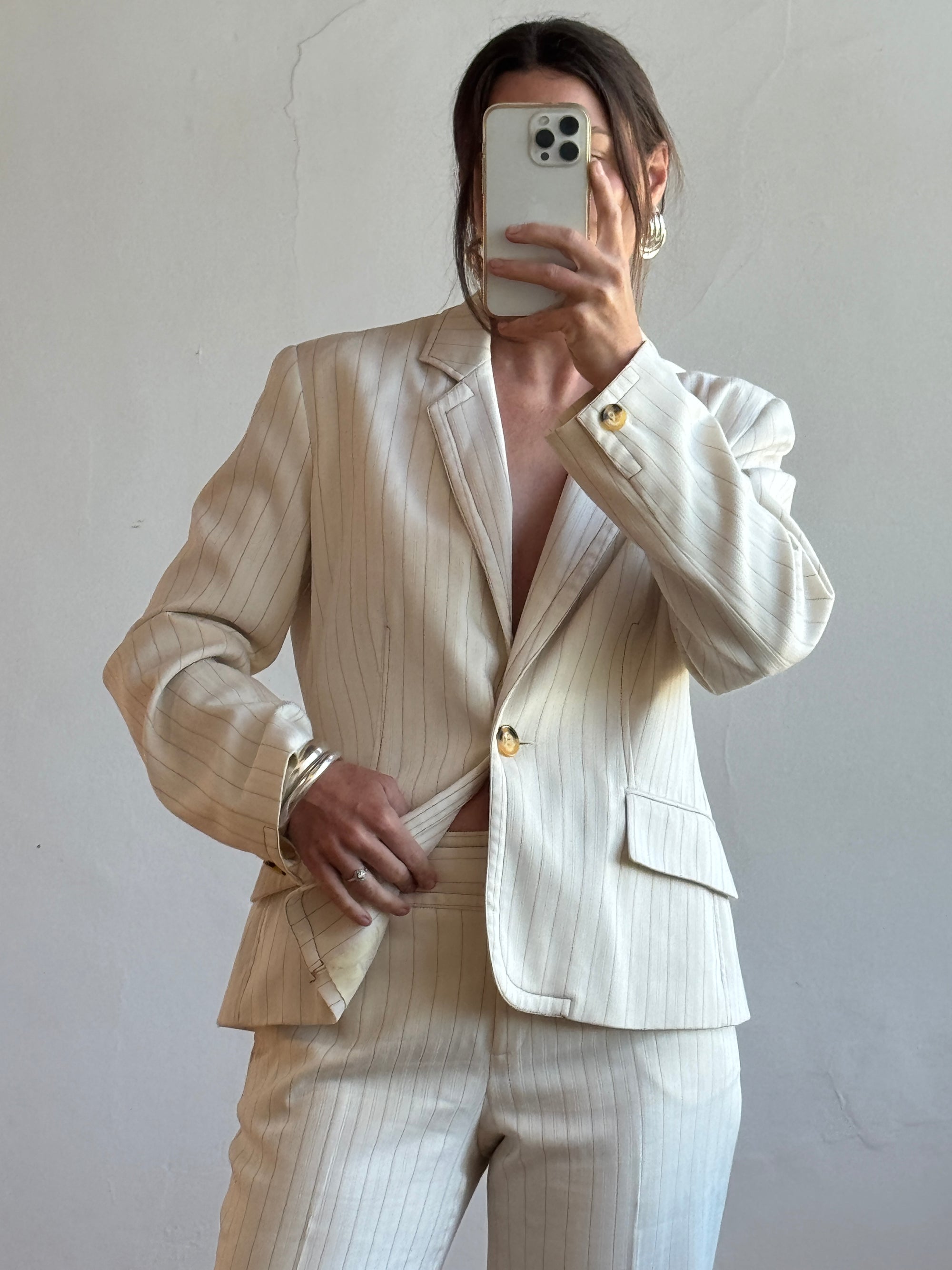 Vintage 90s Cream Pinstripe Tailored Suit