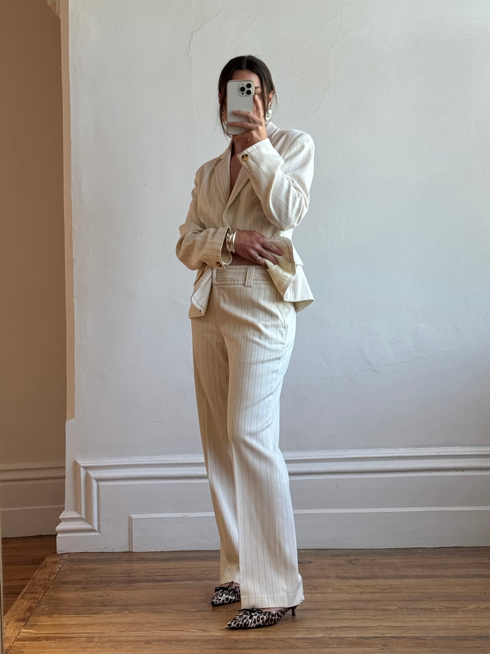 Vintage 90s Cream Pinstripe Tailored Suit