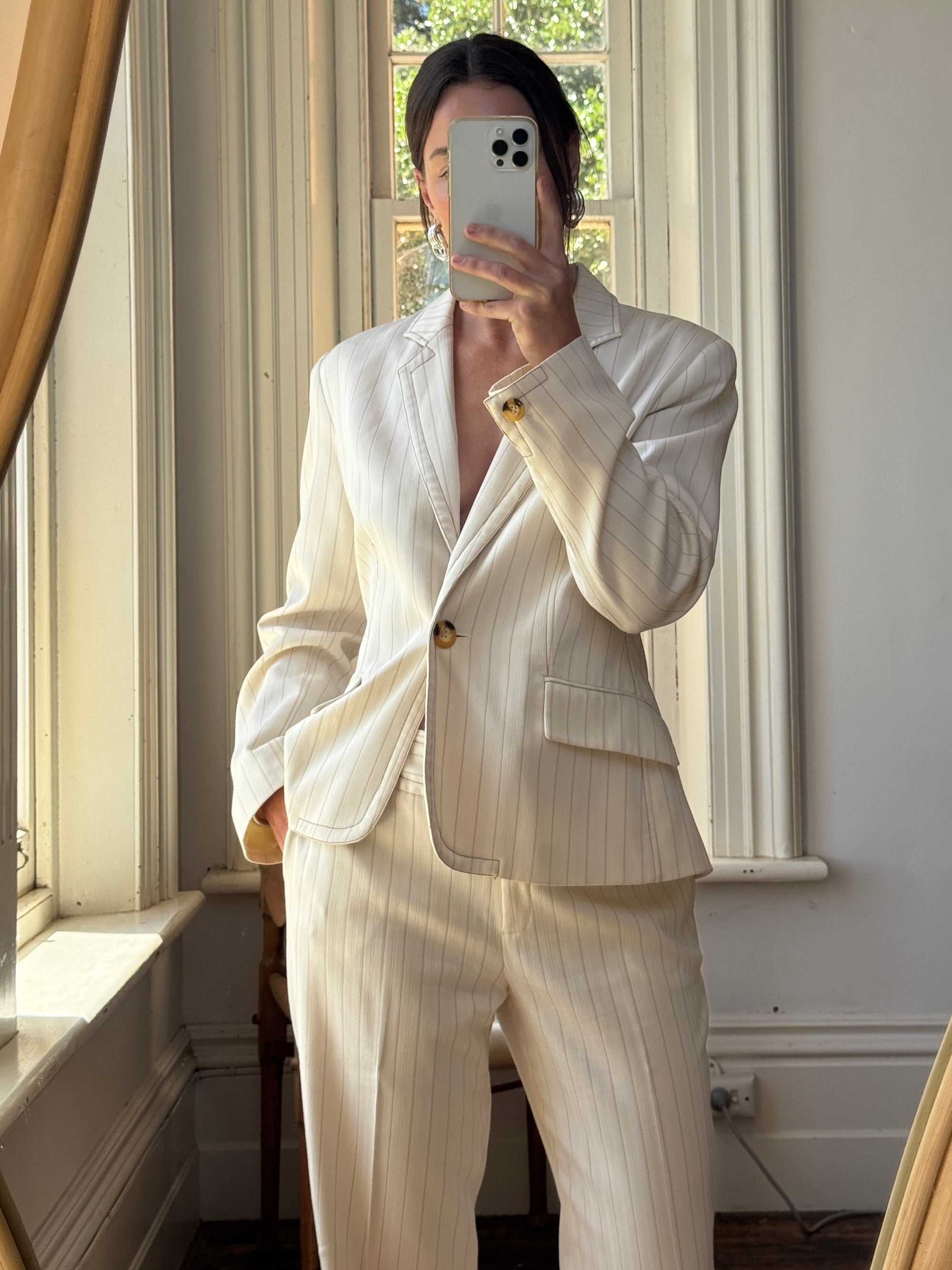 Vintage 90s Cream Pinstripe Tailored Suit