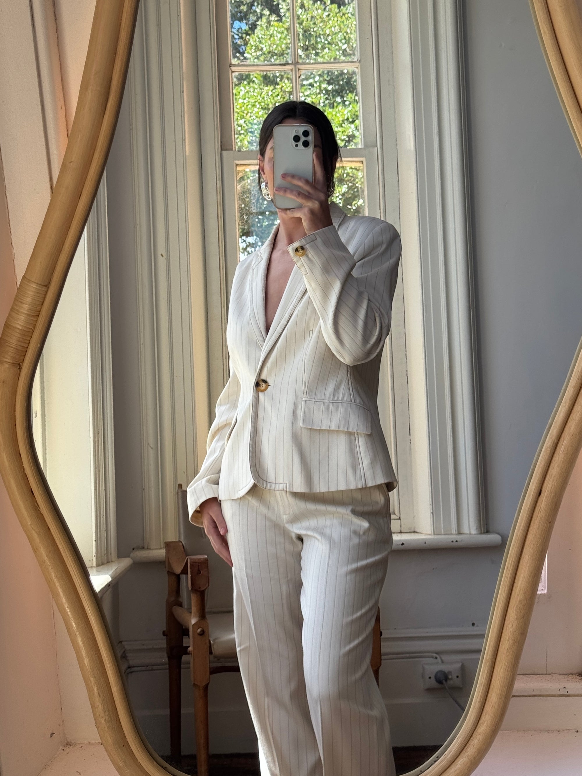 Vintage 90s Cream Pinstripe Tailored Suit