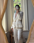Vintage 90s Cream Pinstripe Tailored Suit