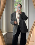 Vintage 70s Grey Herringbone Tweed Longline Blazer
