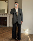 Vintage 70s Grey Herringbone Tweed Longline Blazer
