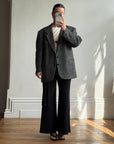Vintage 70s Grey Herringbone Tweed Longline Blazer