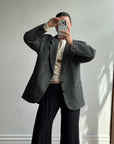 Vintage 70s Grey Herringbone Tweed Longline Blazer