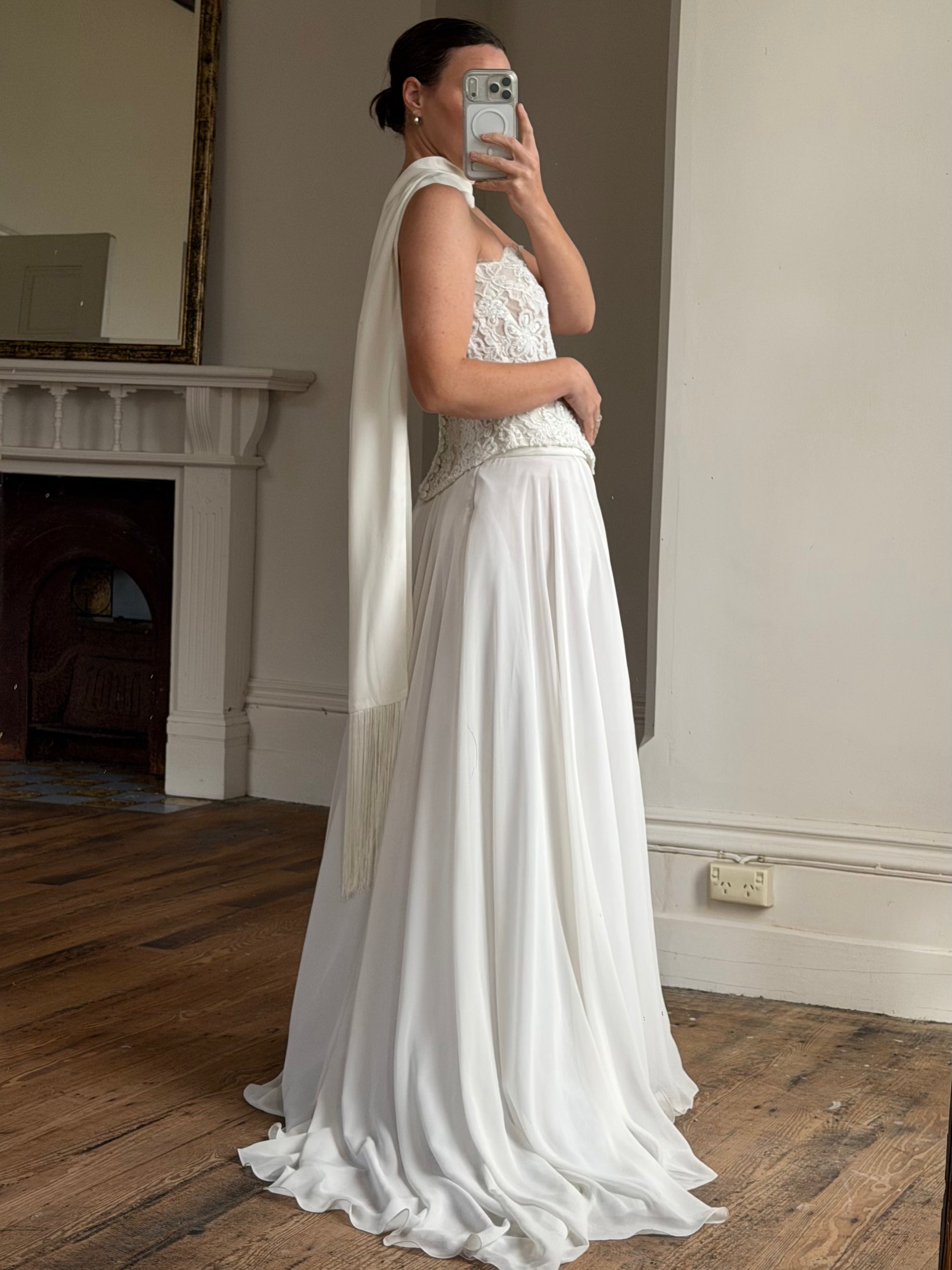 Vintage 90s Italian Sheer Embellished Bridal Bodice and Chiffon Skirt Set