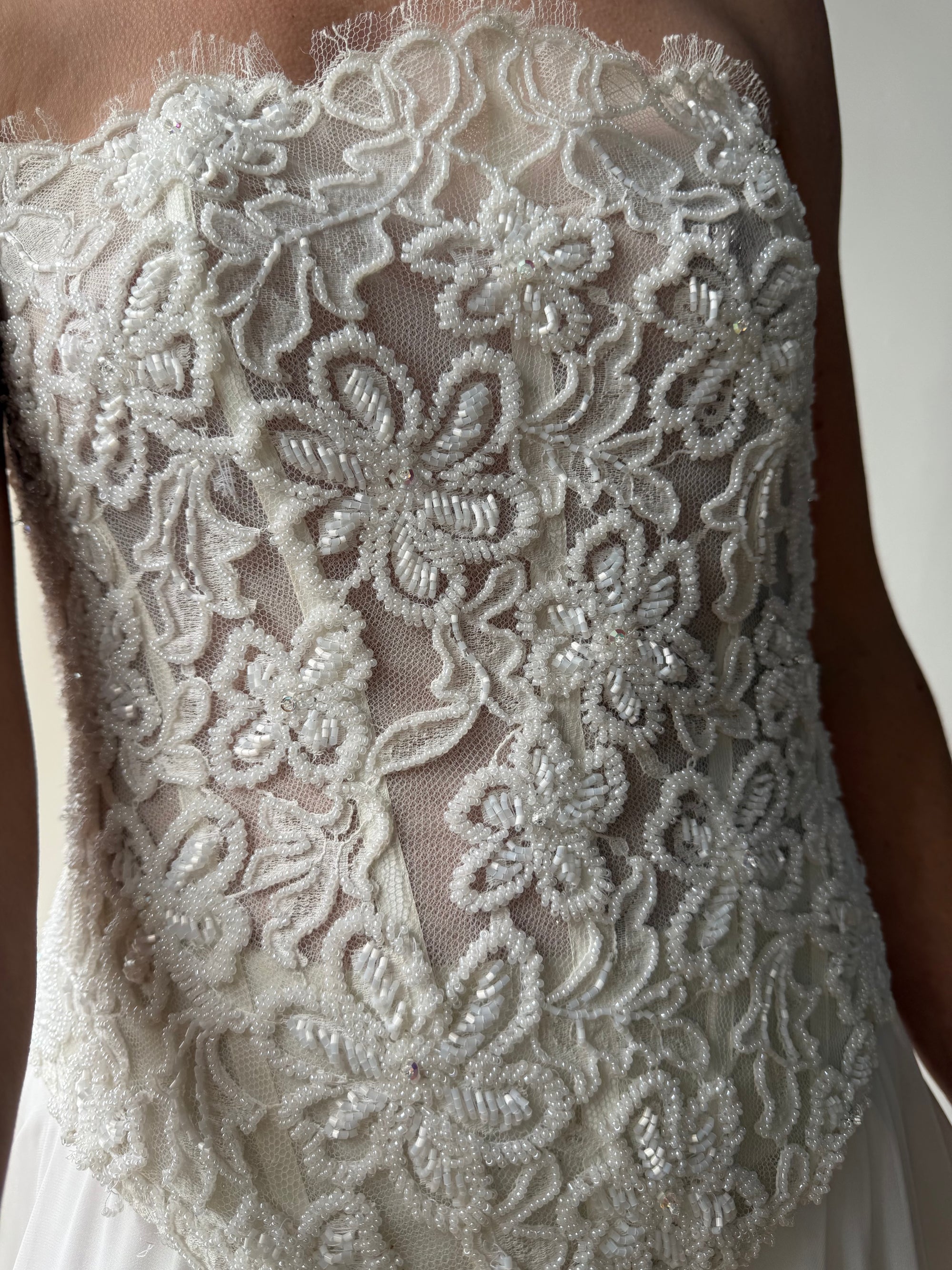 Vintage 90s Italian Sheer Embellished Bridal Bodice and Chiffon Skirt Set