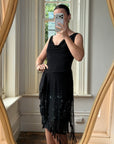 Vintage 90s Asymmetrical Beaded Fringe Cowl Dress