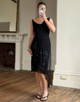 Vintage 90s Asymmetrical Beaded Fringe Cowl Dress