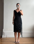 Vintage 90s Asymmetrical Beaded Fringe Cowl Dress