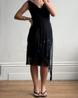Vintage 90s Asymmetrical Beaded Fringe Cowl Dress