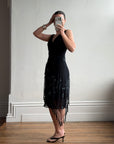 Vintage 90s Asymmetrical Beaded Fringe Cowl Dress