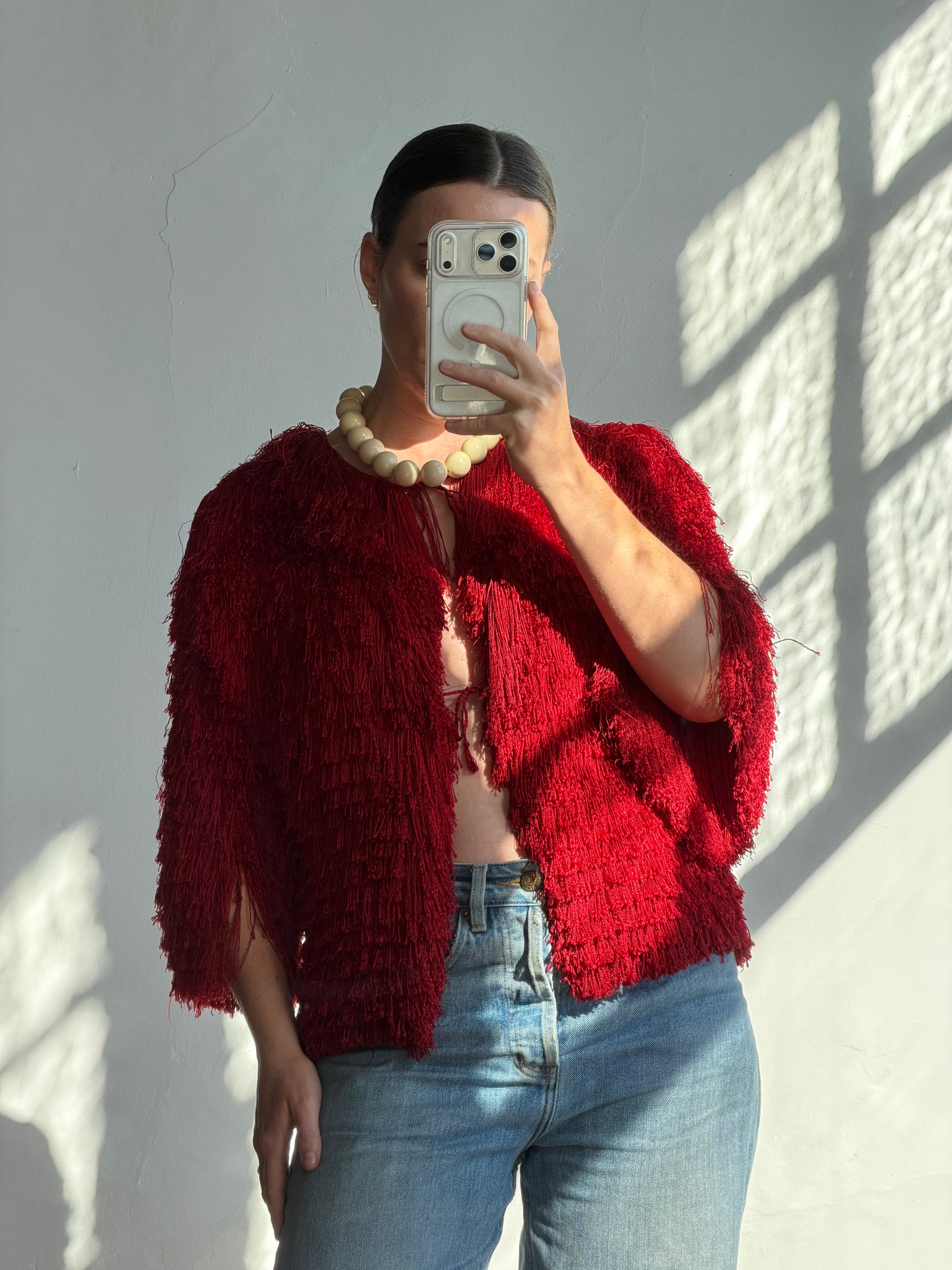 Vintage 40s Fringed Tie Jacket Scarlet Red