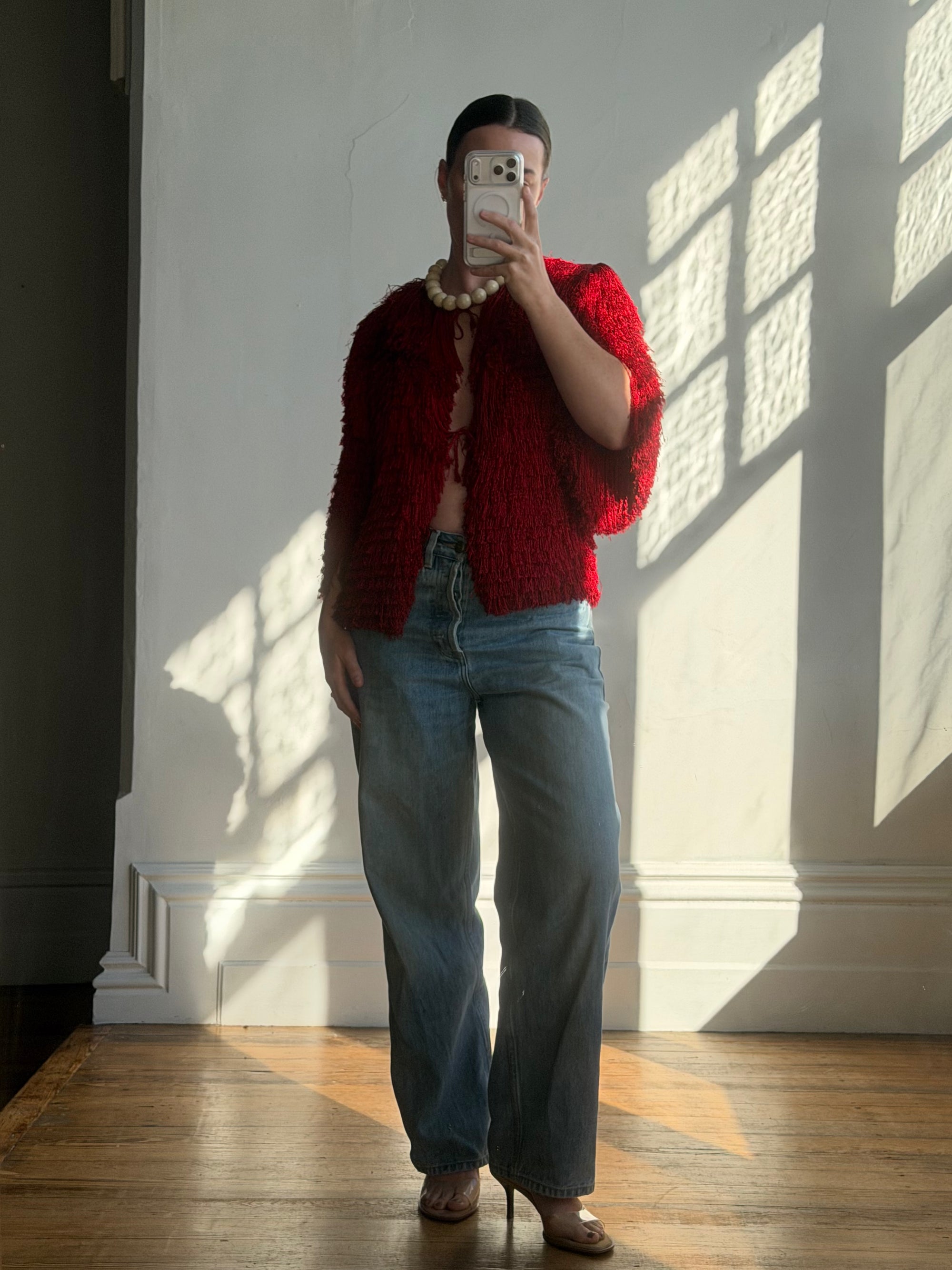 Vintage 40s Fringed Tie Jacket Scarlet Red