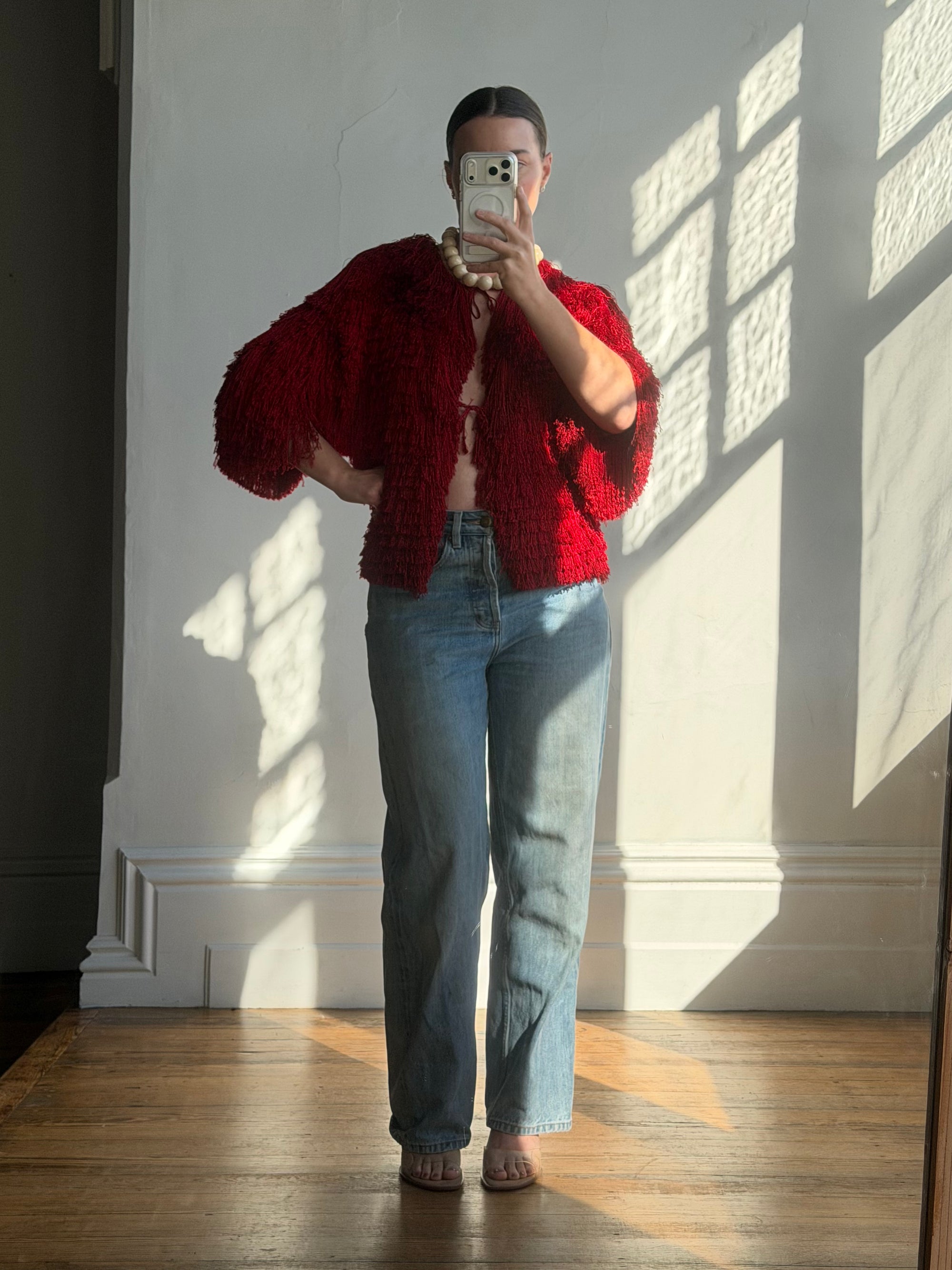 Vintage 40s Fringed Tie Jacket Scarlet Red