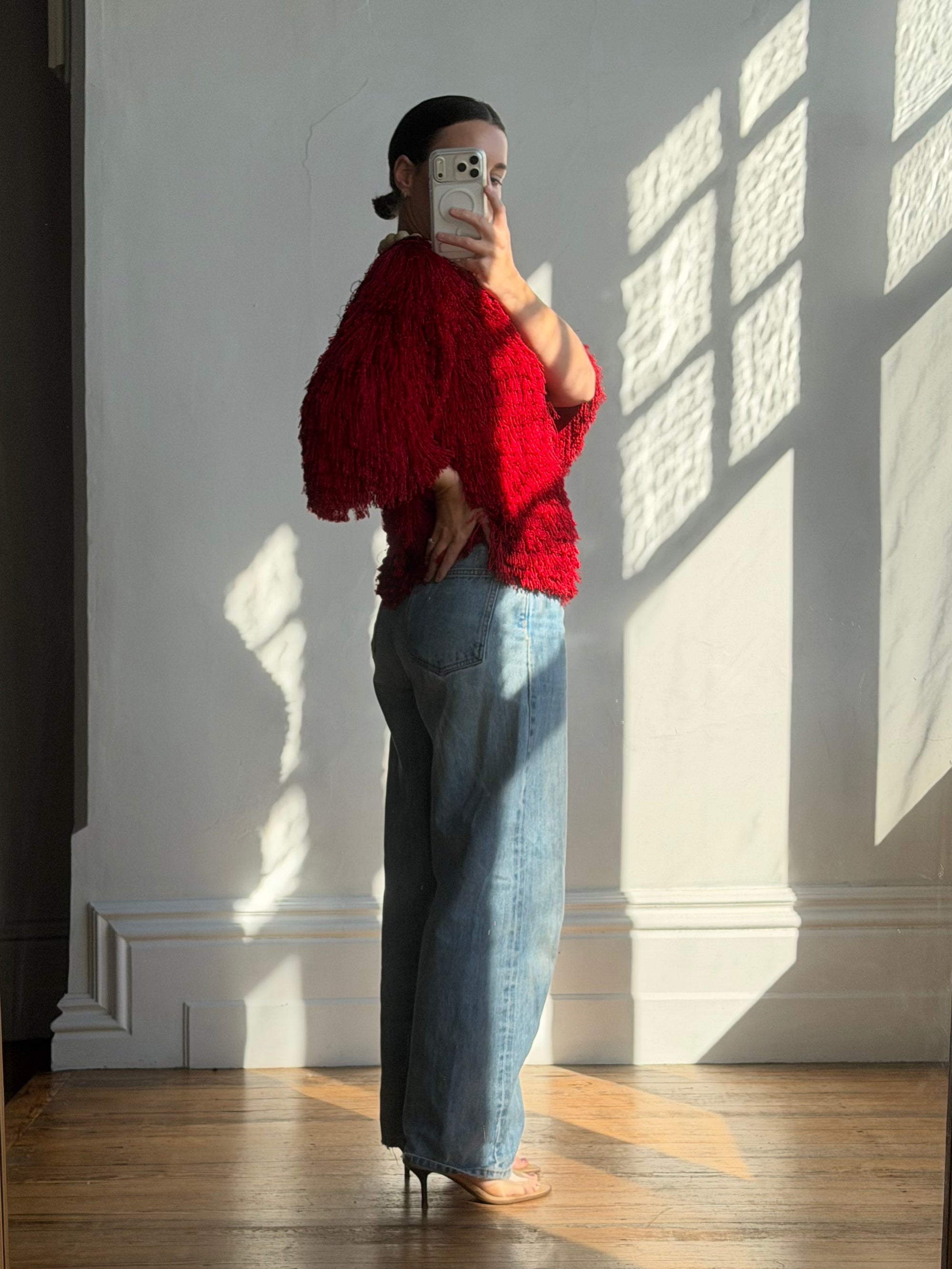 Vintage 40s Fringed Tie Jacket Scarlet Red