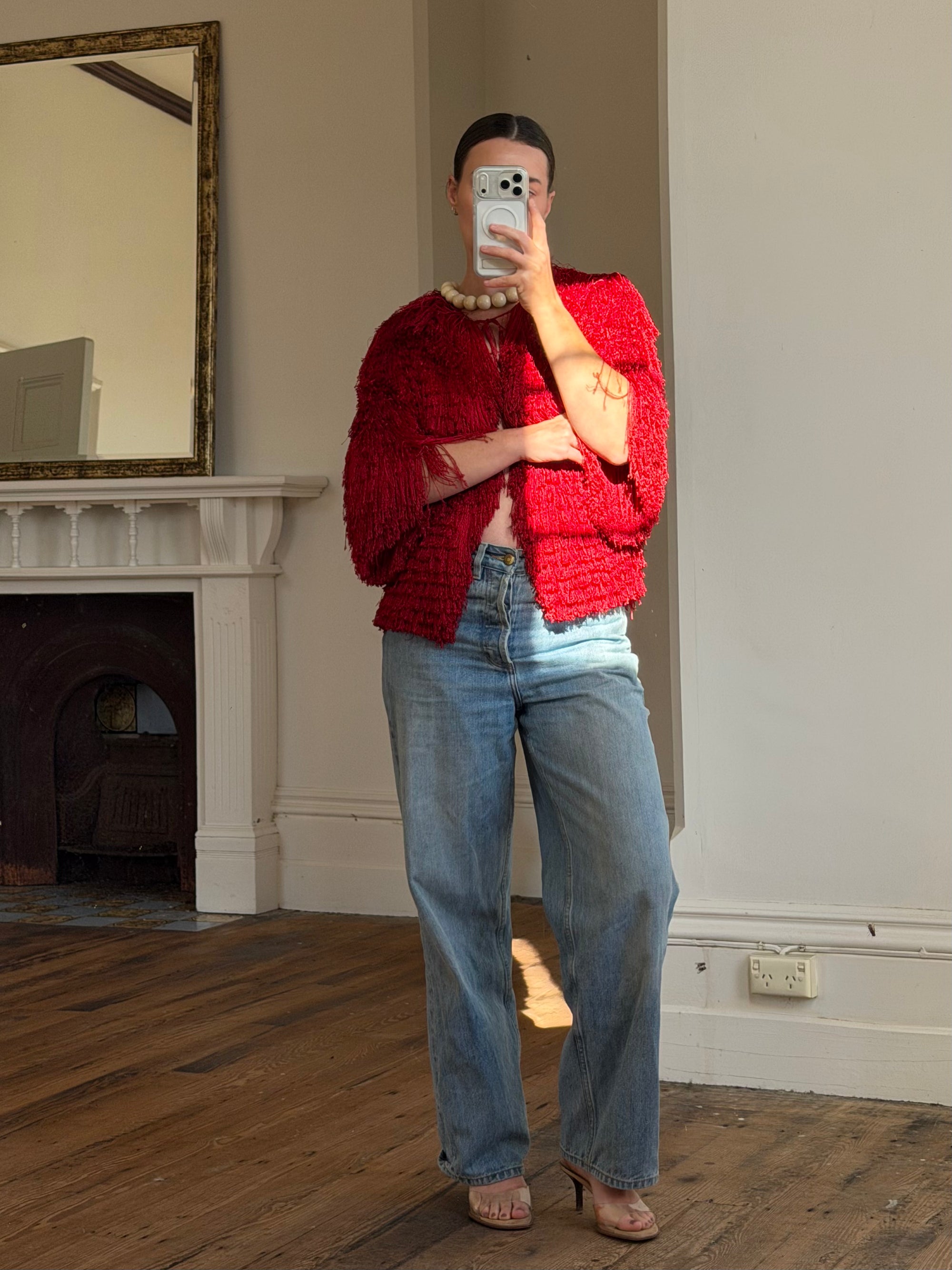 Vintage 40s Fringed Tie Jacket Scarlet Red