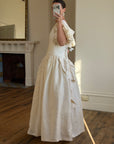 Vintage 80s Silk Dupion Puff Sleeve Bow Wedding Dress