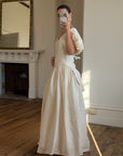 Vintage 80s Silk Dupion Puff Sleeve Bow Wedding Dress