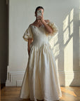 Vintage 80s Silk Dupion Puff Sleeve Bow Wedding Dress