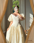 Vintage 80s Silk Dupion Puff Sleeve Bow Wedding Dress