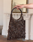 Vintage 90s Italian Wooden Beaded Ring Bag