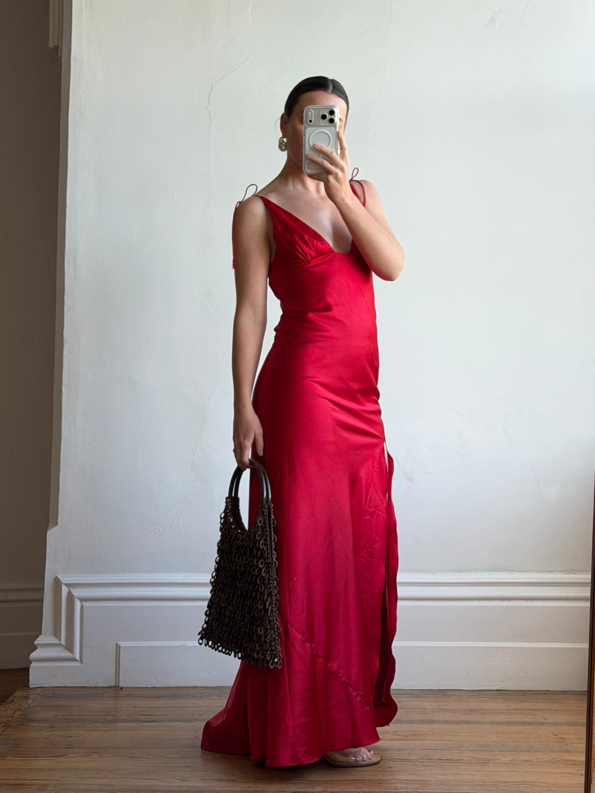 Vintage 90s Pure Silk Bias Tri Dress Scarlett