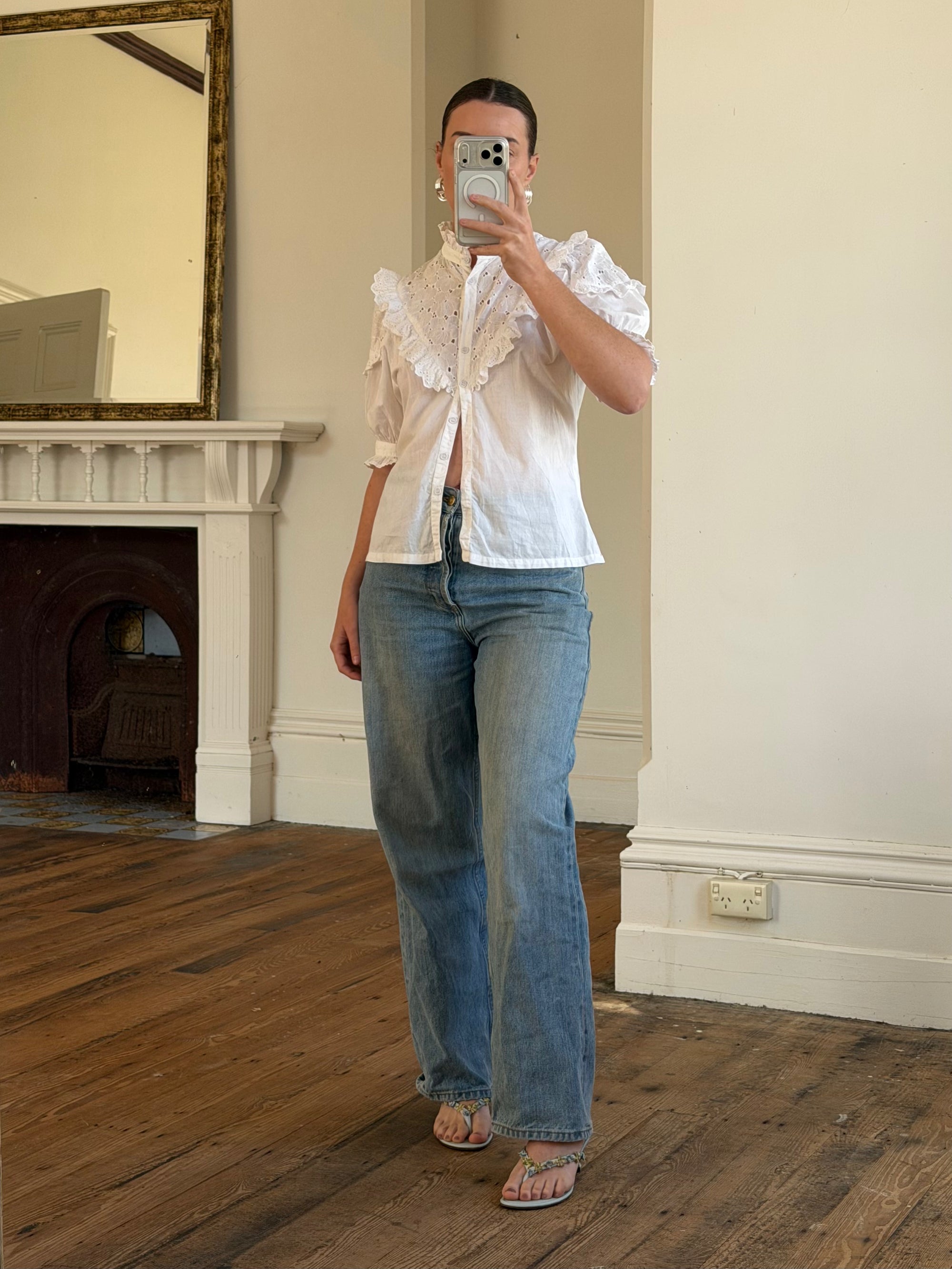 Vintage 90s Broderie Anglaise Cotton Lace Blouse