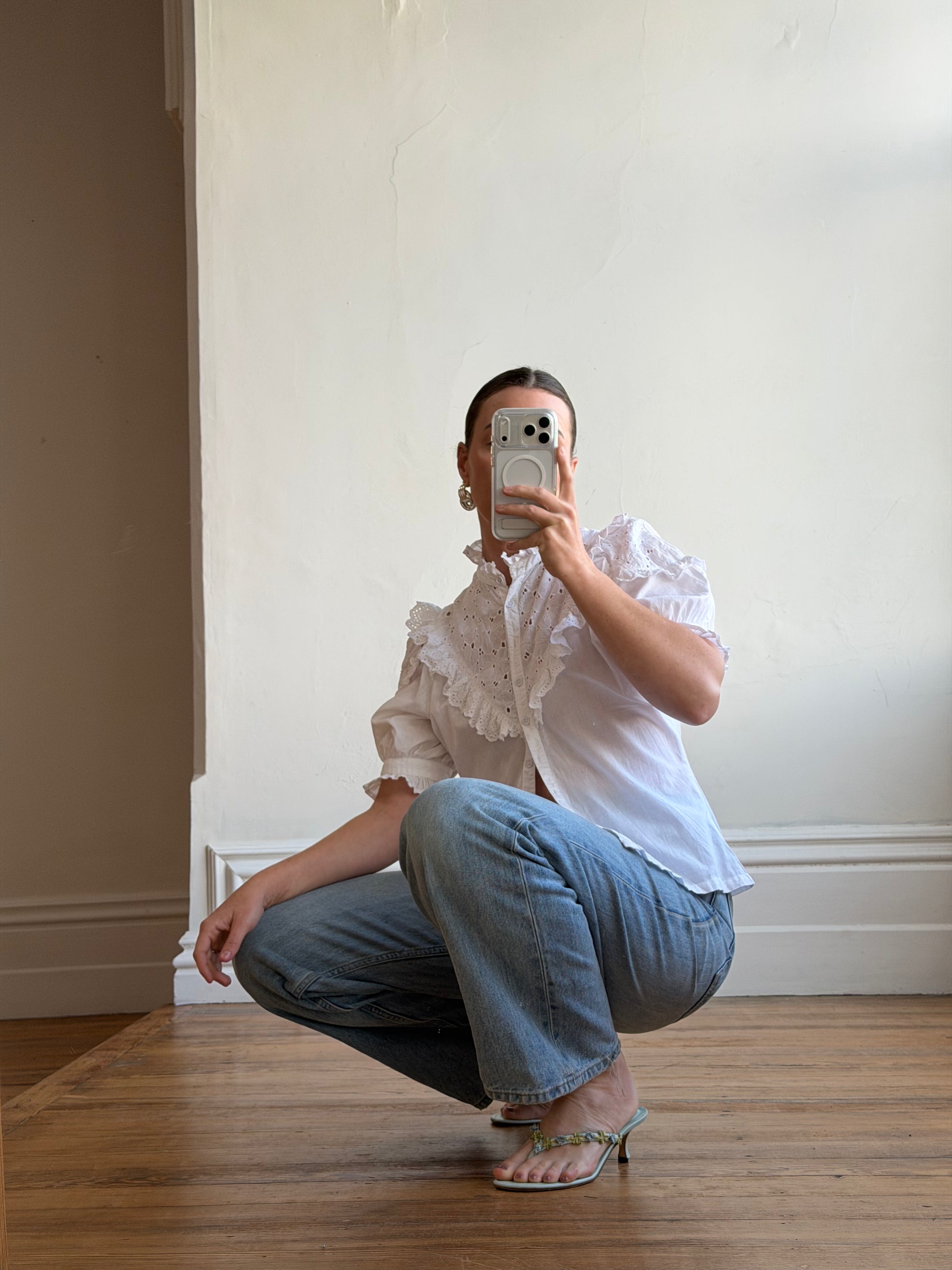 Vintage 90s Broderie Anglaise Cotton Lace Blouse