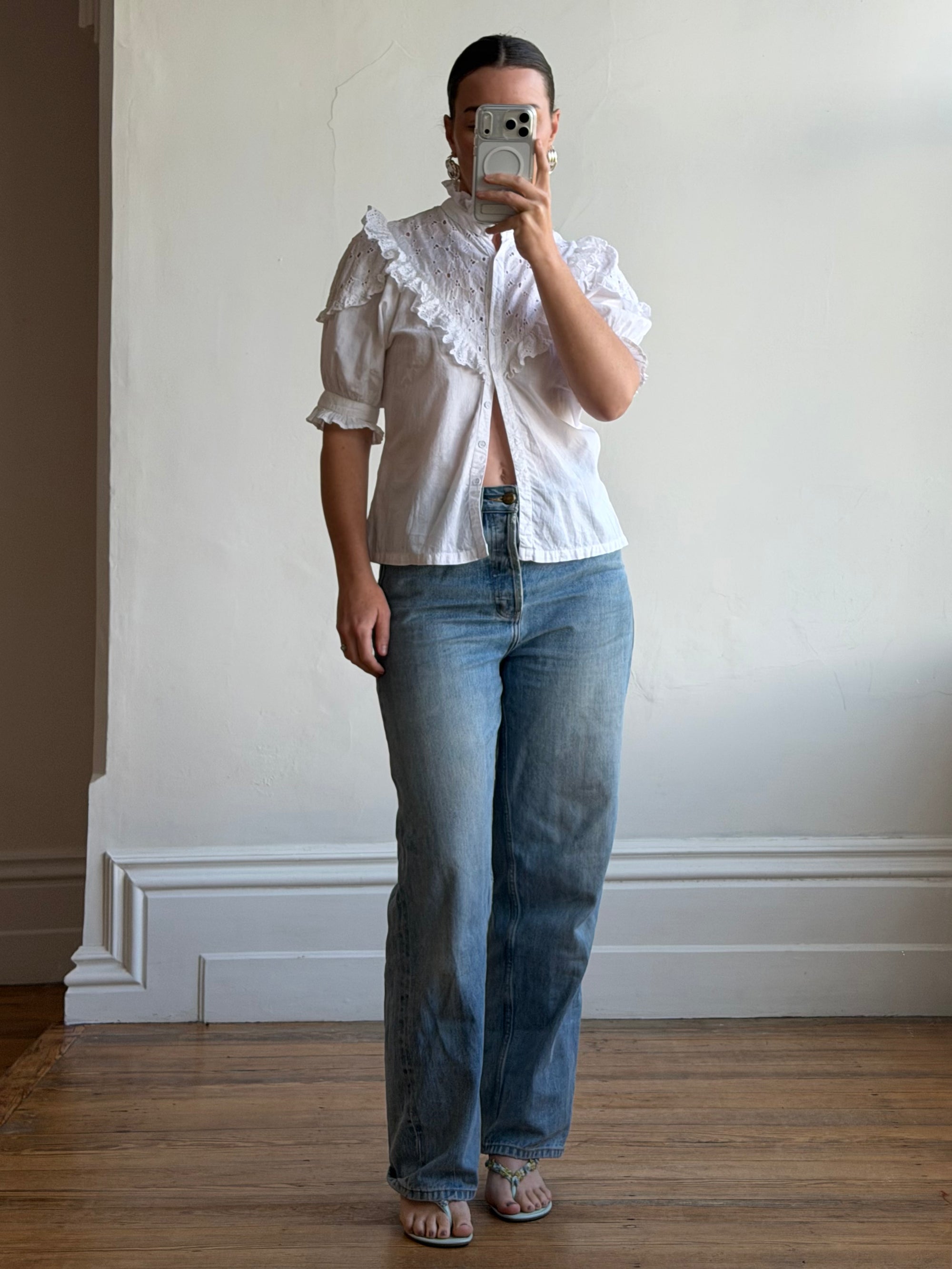 Vintage 90s Broderie Anglaise Cotton Lace Blouse