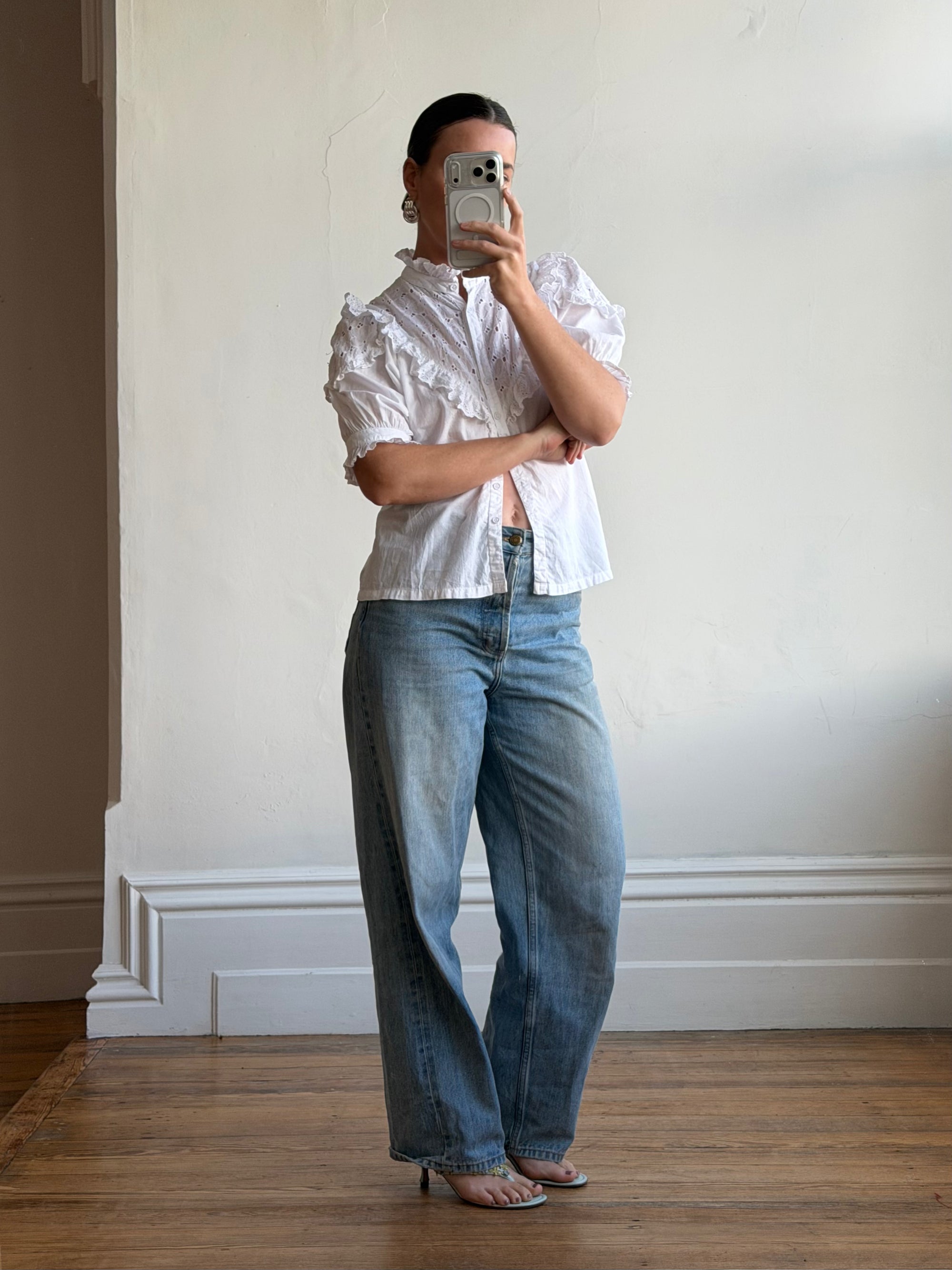 Vintage 90s Broderie Anglaise Cotton Lace Blouse