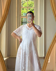 Vintage 80s Pleated Lace Tee Dress Ivory