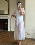 Vintage 80s Pleated Lace Tee Dress Ivory