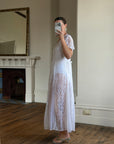 Vintage 80s Pleated Lace Tee Dress Ivory