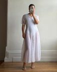 Vintage 80s Pleated Lace Tee Dress Ivory