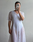 Vintage 80s Pleated Lace Tee Dress Ivory