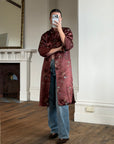 Vintage 60s Frog Closure Satin Brocade Mid Length Jacket Chocolate