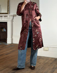 Vintage 60s Frog Closure Satin Brocade Mid Length Jacket Chocolate