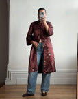 Vintage 60s Frog Closure Satin Brocade Mid Length Jacket Chocolate