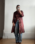 Vintage 60s Frog Closure Satin Brocade Mid Length Jacket Chocolate