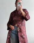 Vintage 60s Frog Closure Satin Brocade Mid Length Jacket Chocolate